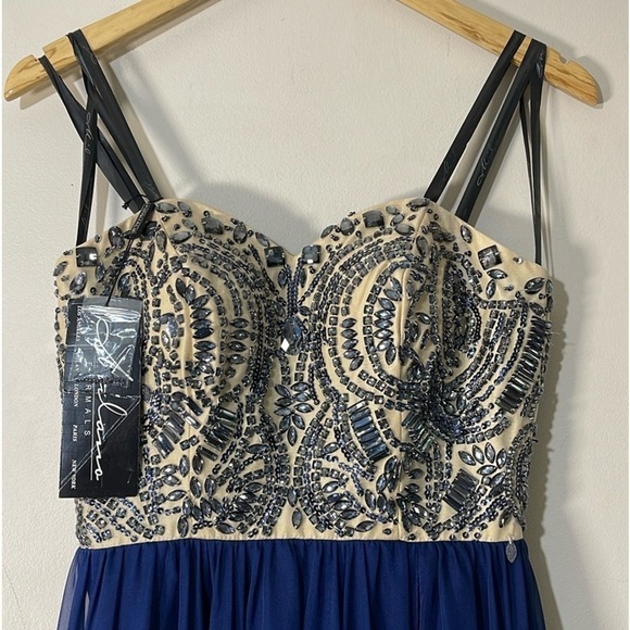 Milano Formals Long Navy Chiffon Crystal Embellished Prom Dress Gown size 2 - Picture 10 of 17